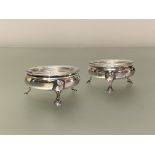 A pair of George III silver cauldron salts, London 1765 (maker's mark indistinct - possibly