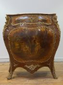 A monumental late 19th century French Kingwood bombe commode, the moulded marble top of serpentine