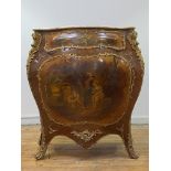 A monumental late 19th century French Kingwood bombe commode, the moulded marble top of serpentine