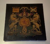 A painted armorial panel: the Royal Coat of Arms of Scotland, with the Garter motto, polychrome on a