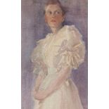 English School, late 19th Century, Portrait of a Young Lady in a White Dress, unsigned, watercolour,