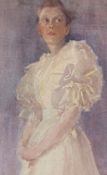 English School, late 19th Century, Portrait of a Young Lady in a White Dress, unsigned, watercolour,