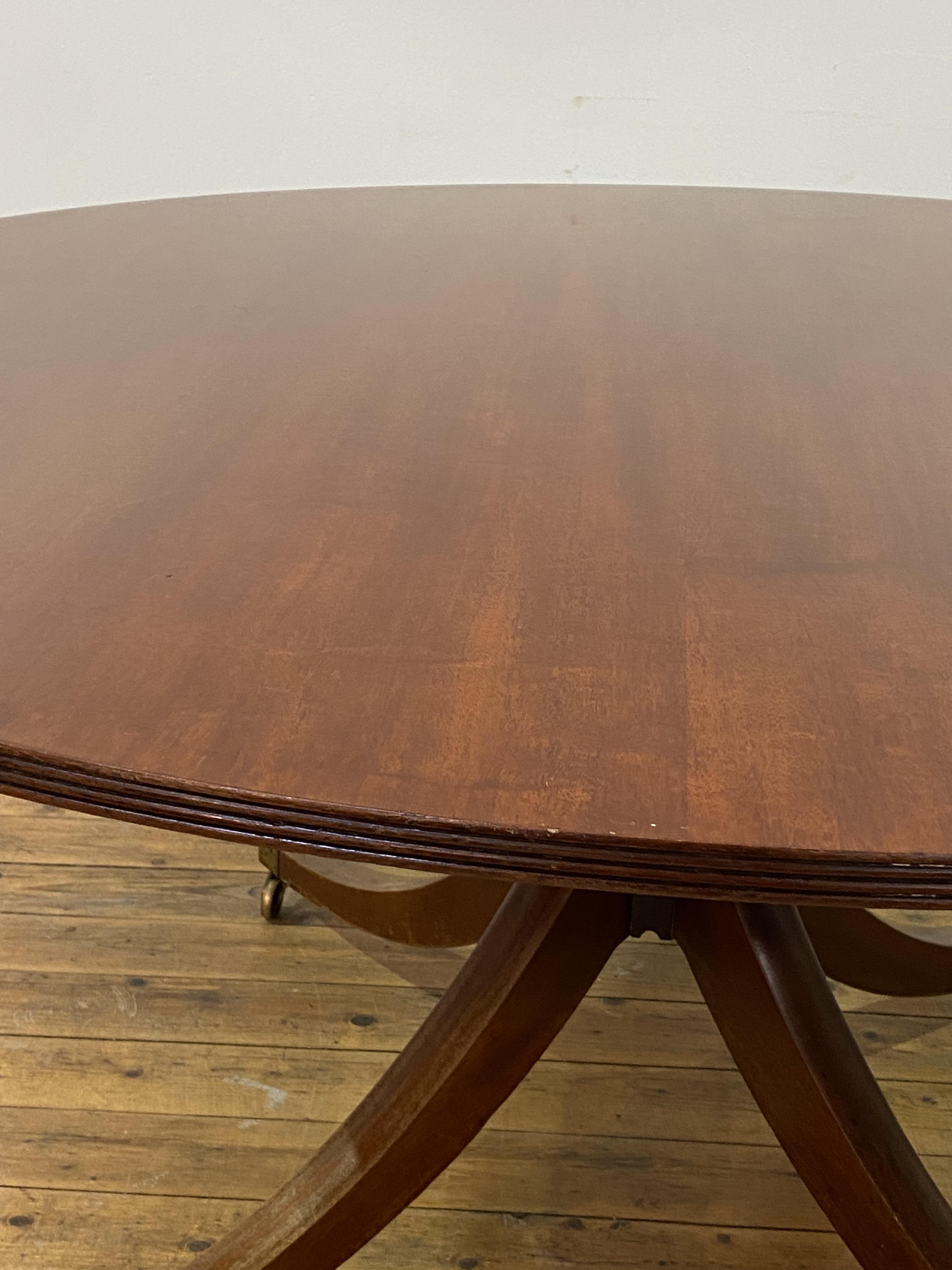 A Regency design mahogany tilt top dining table, the circular top with reeded edge over a single - Image 3 of 3