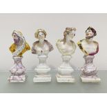 An assembled set of four Bow porcelain busts of the Four Seasons, mid-18th century, comprising