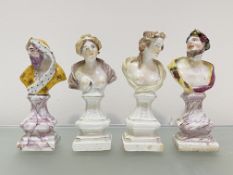 An assembled set of four Bow porcelain busts of the Four Seasons, mid-18th century, comprising