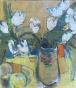 •Gordon Bryce R.S.A., R.S.W. (Scottish, b. 1943), White Tulips, titled and signed verso, oil on