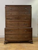 Whytock and Reid, a two part mahogany chest, circa 1920, the cavetto moulded top with floral carving