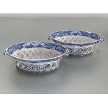 A pair of English blue and white transfer printed baskets, c. 1800, probably Spode, in the Gothic