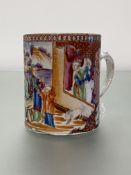 A Chinese Export famille rose tankard, late 18th/early 19th century, painted with figures in a