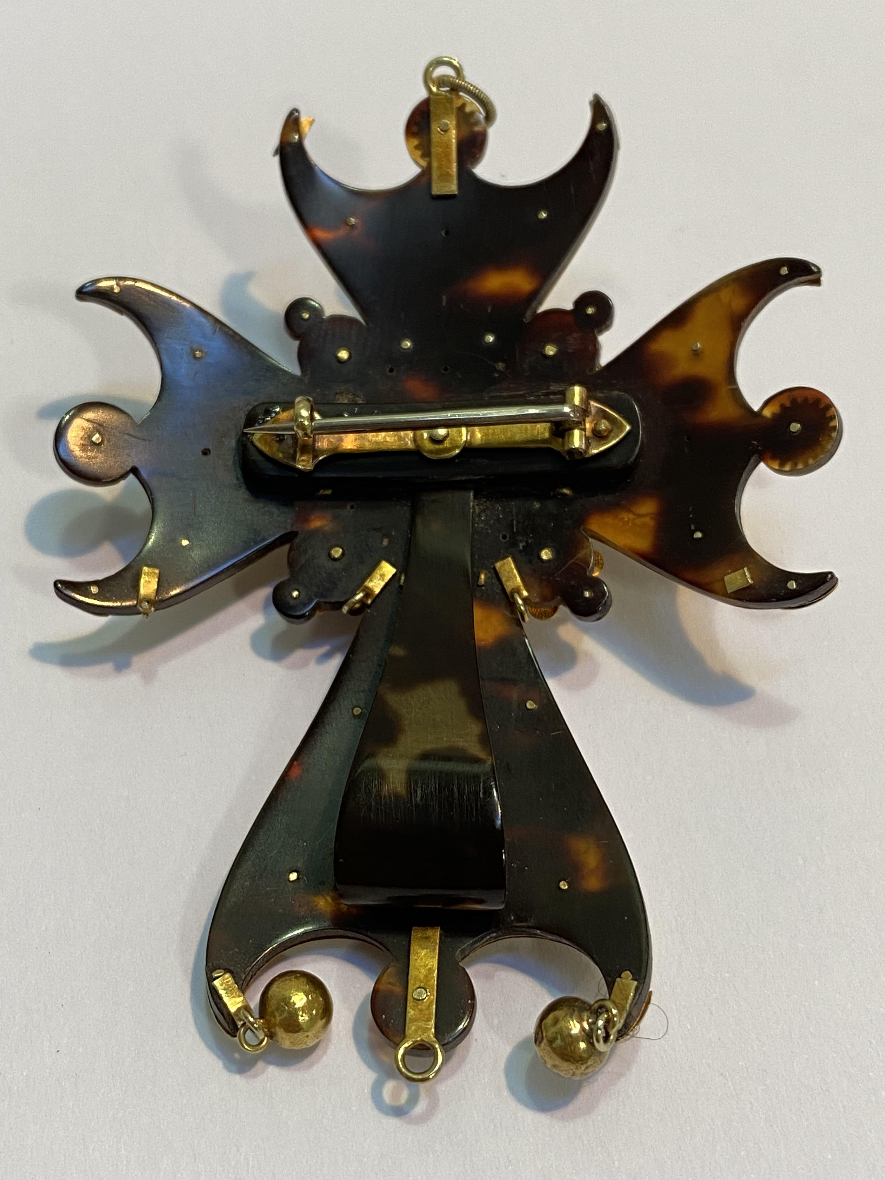 A 19th century Maltese cross pendant, worked in unmarked yellow metal with filigree work, set with - Image 2 of 2