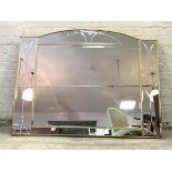 A large modern gilt framed over mantel mirror, with sectional etched and bevelled mirror panels,