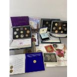 A quantity of commemorative coins, also proof coins collections, 1891 crown, 1890 shilling etc. (a