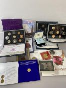 A quantity of commemorative coins, also proof coins collections, 1891 crown, 1890 shilling etc. (a