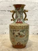 A large Japanese satsuma vase with twin gilt dragon handles, H63cm