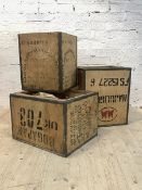 Three early 20th century metal bound tea crates with stencilled lettering to exterior, (largest