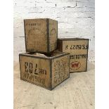 Three early 20th century metal bound tea crates with stencilled lettering to exterior, (largest
