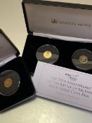 Three 1g 9ct gold Tristan da Cunha crown coins, Jubilee and Battle of Britain boxed proof (3)