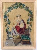 A Victorian petit and gros point panel with beadwork, depicting Britannia with Crown and Sceptre and