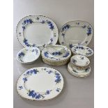 A part Royal Adderley Cornflower pattern part dinner service including eight dinner plates (26cm),