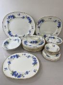 A part Royal Adderley Cornflower pattern part dinner service including eight dinner plates (26cm),