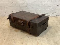 A large early 20th century leather suitcase, H33cm, L86cm, D52cm