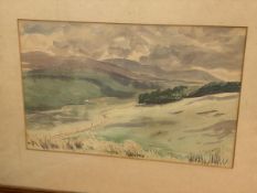 A.K. Hilken, Valley Landscape with River, watercolour, signed and dated 1947 bottom right (23cm x