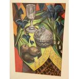 Tom Macdonald, Still Life with Wine Glasses and Bottle, pastel, inscriptions verso, signed bottom