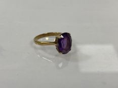 An 9ct gold oval amethyst set ring, size N, weighs 3.17 grammes