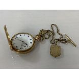 A full hunter pocket watch, dial inscribed Coventry Astral, (5cm d) with Albert chain and photograph