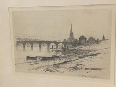 D Y Cameron, Perth Bridge, etching (18cm x 27cm)