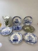 A collection of decorative plates including an Adams Pickwick papers, depicting Mr Pickwick