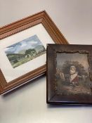 Scottish School, Landscape, watercolour, unsigned (10cm x 15cm excluding frame) and a 19thc portrait