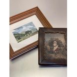 Scottish School, Landscape, watercolour, unsigned (10cm x 15cm excluding frame) and a 19thc portrait