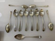 A set of eleven Scottish Georgian silver teaspoons, each with makers mark RG, ten with initials