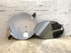 Two 1930's frameless wall hanging mirrors, (Larger 81cm x 61cm)