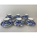 A set of six early 20thc Royal Crown Derby demi tasse cups and saucers in chinoiserie blue and white