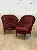 A matched pair of upholstered button back tub armchairs, H78cm, W72cm, D68cm