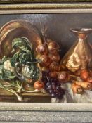 Alan Sutherland, Still Life with Copper Jug, oil on board, signed bottom left, paper label verso, in