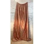 A pair of shot silk lined and interlined country house pink coloured curtains, drop 370cm, W105cm