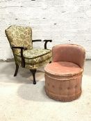 A George III style mahogany elbow chair, the upholstered shield back over scrolled open arms and