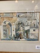 GPH Watson, Plaza Mayor, Palma, watercolour, signed bottom left, paper label verso, Royal Scottish