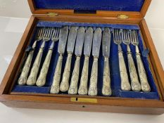 An early 20thc canteen, with Epns handles, including a set of twelve fish knives and forks,