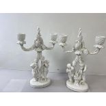 A pair of Copelands china candelabra, retailed by Thomas Goode each of overall foliate form with two