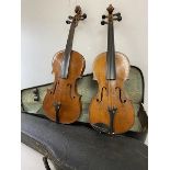 Two violins, both with cases (60cm)