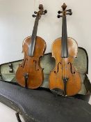 Two violins, both with cases (60cm)