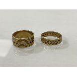 Two 9ct gold dress rings, with an angular designed exterior, one set with clear stones, size L,