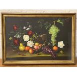 Kevin (?), Still Life with Fruit and Flowers, oil, signed bottom left (49cm x 74cm)