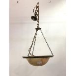 A single branch plaffonier, circa 1920's, with domed alabaster shade within a beaded brass frame,