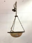 A single branch plaffonier, circa 1920's, with domed alabaster shade within a beaded brass frame,