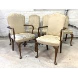 A Set of six (4+2) Queen Anne style dining chairs, the seat and back upholstered in ivory coloured